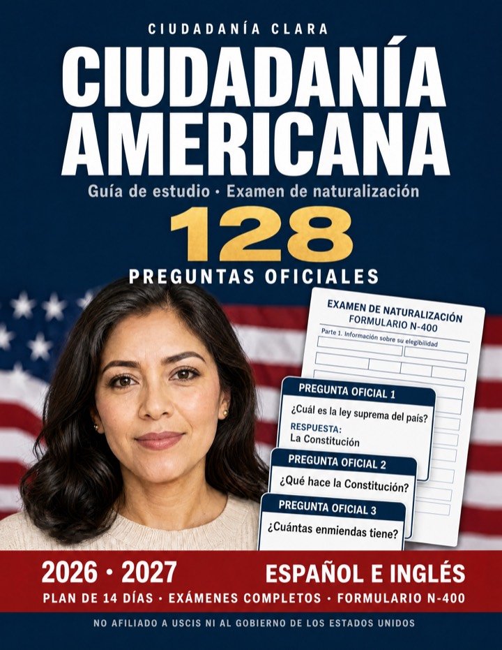 Portada del libro Ciudadanía Americana, guía de estudio del examen de naturalización.